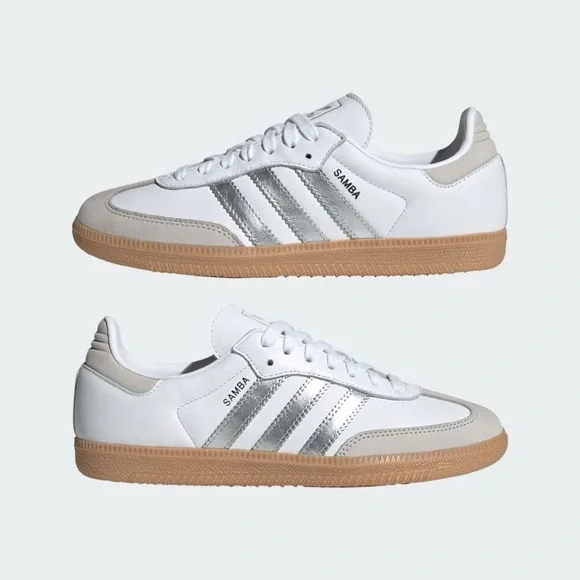 Adidas Samba OG Shoes White Silver Gray Lace Up Sneaker Rubber Sole Womens 7 - Picture 1 of 11